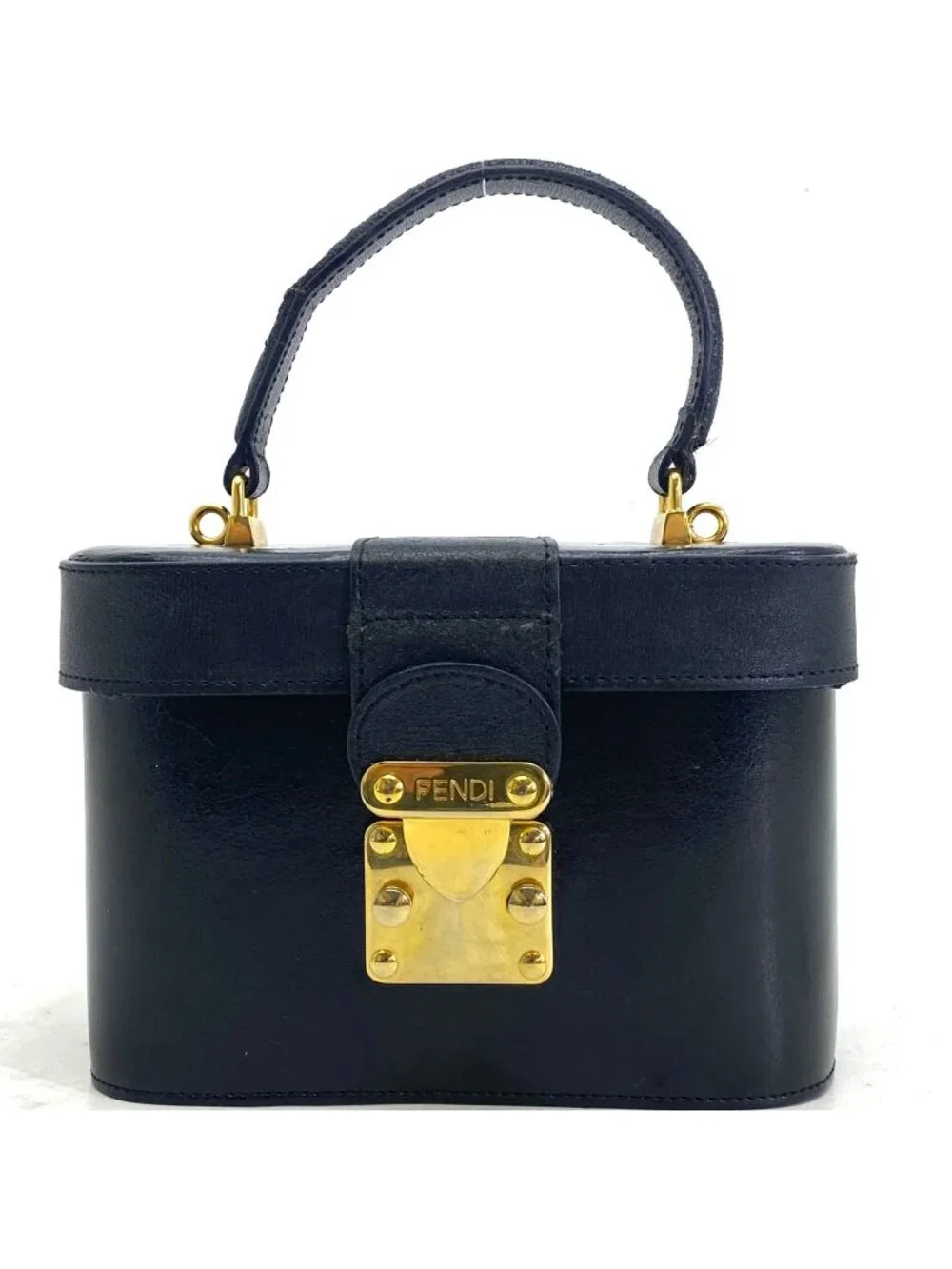 Fendi Vanity Bag Vintage Style Leather Black